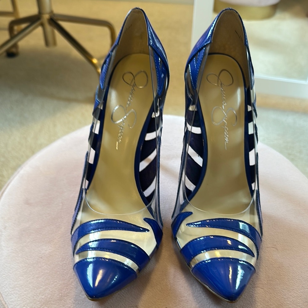 Brand new Jessica Simpson Blue and clear Heels with Striking Design